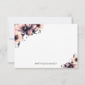 Moderne rosa Schwarze Flora Hochzeit Dankeskarte (Rückseite)