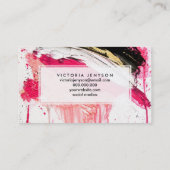 Moderne rosa schwarze Goldbrushstrokes-Spritzer Visitenkarte (Rückseite)