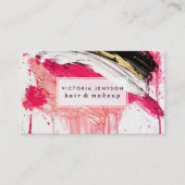 Moderne rosa schwarze Goldbrushstrokes-Spritzer Visitenkarte (Vorderseite)