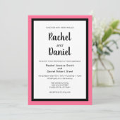 Moderne Rosa Schwarze Hochzeit Einladung (Stehend Vorderseite)