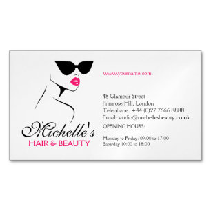 Moderne rosa schwarze Modegirl mit Brille Magnetische Visitenkarte