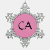 Moderne rosa Schwarze Monogramm-Initialen elegant Schneeflocken Zinn-Ornament (Vorderseite)