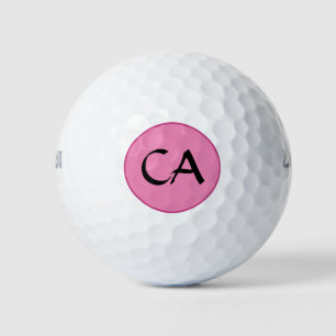 Moderne rosa Schwarze Monogramm-Initialen Personal Golfball