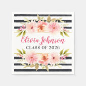 Moderne rosa, schwarze Streifen mit floralen Strei Serviette (Vorderseite)