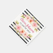 Moderne rosa, schwarze Streifen mit floralen Strei Serviette (Ecke)