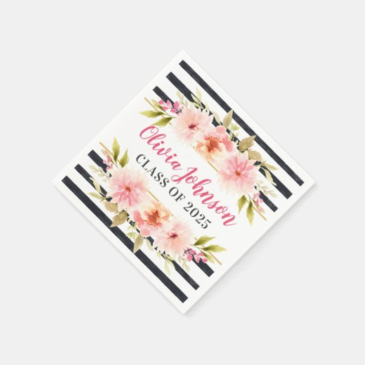 Moderne rosa, schwarze Streifen mit floralen Strei Serviette (Ecke)