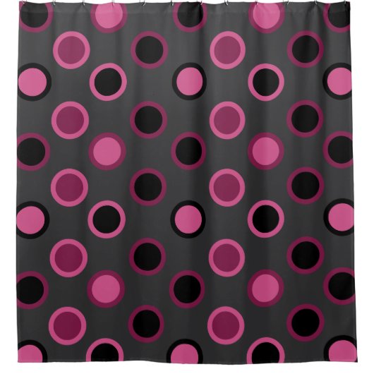 Moderne rosa, schwarze und graue Punkte im Mittela Duschvorhang (Vorderseite)