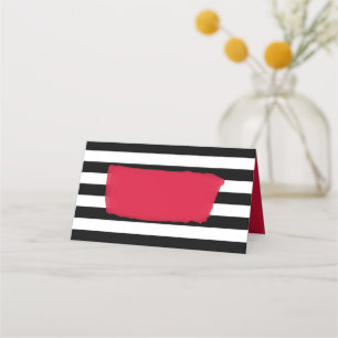 Moderne, rosa, schwarze und weiße Streifen Platzkarte
