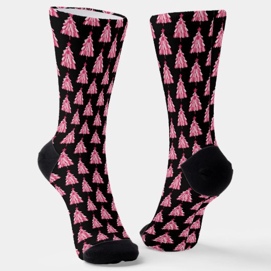 Moderne rosa-schwarze Weihnachtsbaum-Muster Socken (Gewinkelt)