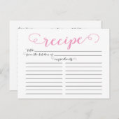 Moderne rosa Script Brautparty Rezept Karten (Vorne/Hinten)