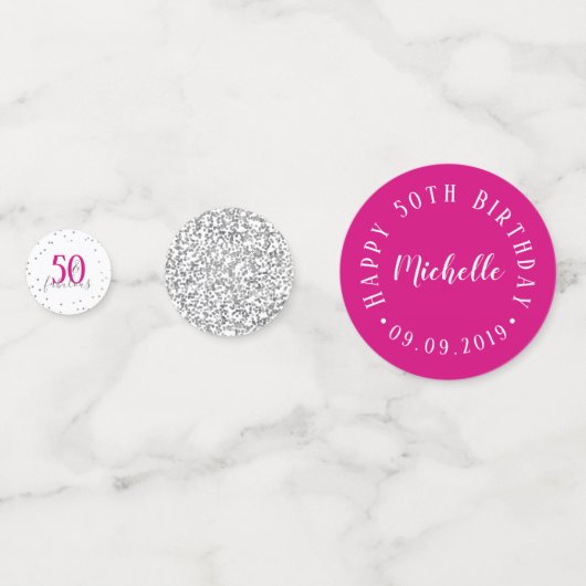 Moderne rosa Silber und Weiß 50 und fabelhaft Konfetti (Vorderseiten)