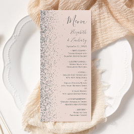 Moderne, rosa, silberfarbene Glitzer Edge Wedding Menükarte