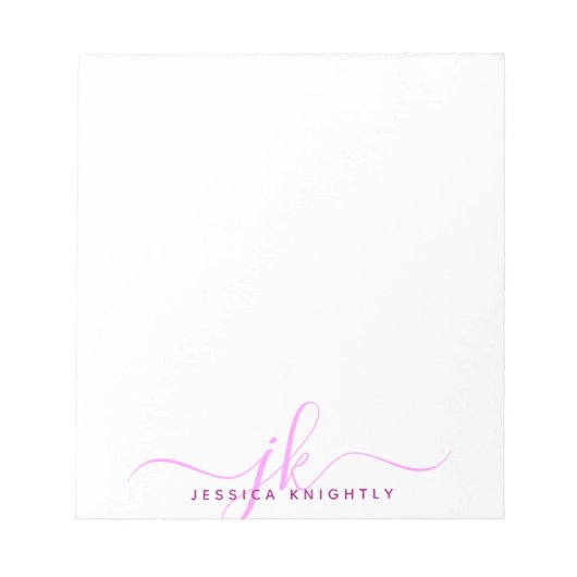 Moderne rosa Skriptmonogramm-Initialen Notizblock (Vorderseite)