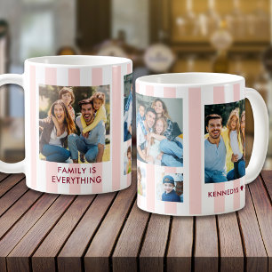 Moderne Rosa Streifen 5 Foto-Collage Familie Kaffeetasse