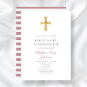 Moderne rosa Streifen Cross Girl Erste Kommune Einladung