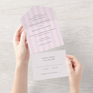 Moderne rosa Streifen elegante Hochzeit All In One Einladung