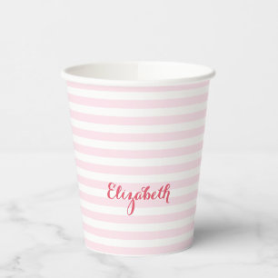 Moderne rosa Streifen Elegante Mit Monogramm Typog Pappbecher
