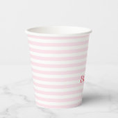 Moderne rosa Streifen Elegante Mit Monogramm Typog Pappbecher (Vorderseite)