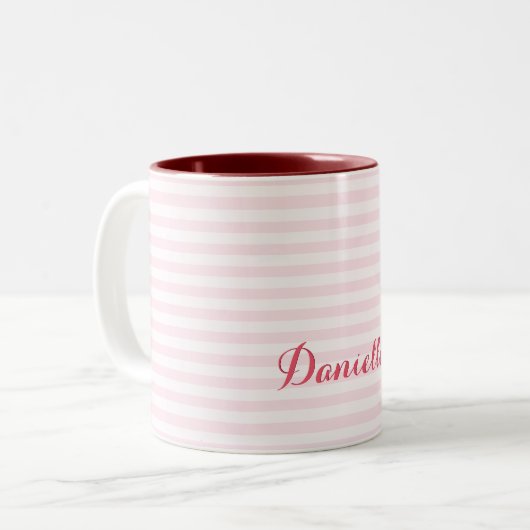 Moderne rosa Streifen Elegante Mit Monogramm Typog Zweifarbige Tasse (Vorderseite Links)