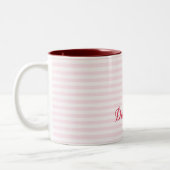 Moderne rosa Streifen Elegante Mit Monogramm Typog Zweifarbige Tasse (Links)