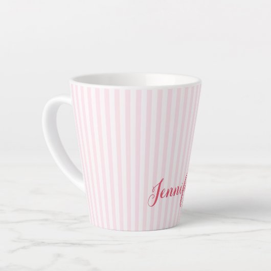 Moderne rosa Streifen Eleganter Typografie-Individ Milchtasse (Linke Ecke)