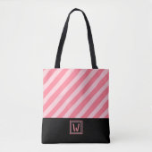 Moderne rosa Streifen mit elegantem Monogramm Tasche (Vorderseite)