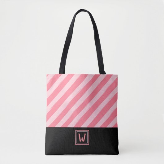 Moderne rosa Streifen mit elegantem Monogramm Tasche (Vorderseite)