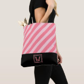 Moderne rosa Streifen mit elegantem Monogramm Tasche (Von Nahem)