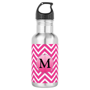 Moderne rosa Streifen-Monogramm personalisiert  Edelstahlflasche
