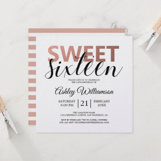 Moderne rosa Streifen Rosa Sweet 16 Einladung