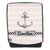 Moderne rosa Streifen Wasserfarben Ankern nach Maß Rucksack (Vorderseite)