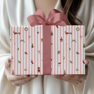 Moderne rosa Streifen-Weihnachtsillustration Geschenkpapier