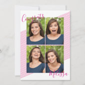 Moderne Rosa Strip Abschluss Foto Einladungen (Vorderseite)