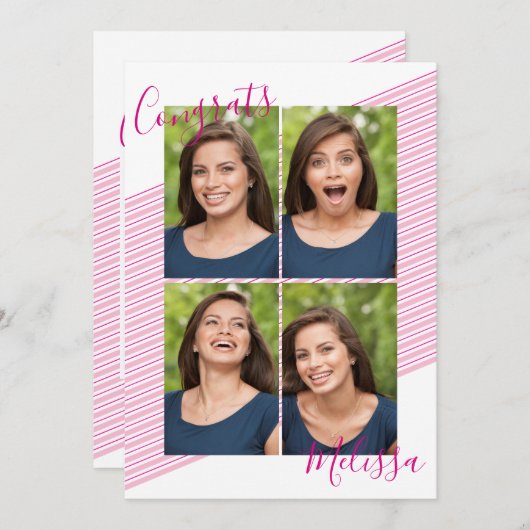 Moderne Rosa Strip Abschluss Foto Einladungen (Vorne/Hinten)