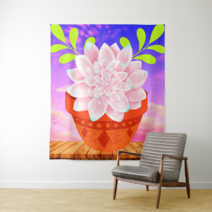 Moderne rosa Sukkulente in einem Topf - Abstrakte Wandteppich