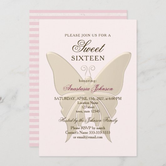 Moderne Rosa Sweet 16 Geburtstagsfeier Einladung (Vorne/Hinten)