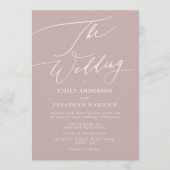 Moderne rosa Taupe Kalligrafie Einfache Hochzeit Einladung (Vorderseite)