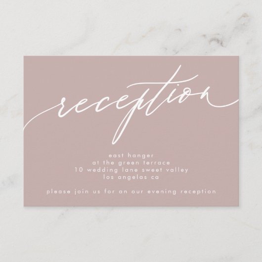 Moderne rosa Taupe Kalligrafie Hochzeitsempfang Einladung (Vorderseite)