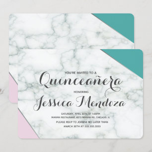 Moderne rosa Teal-Marmor-Quinceañera Sweet 15 Einladung