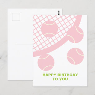 Moderne rosa Tennisball-Schläger Happy Birthday Postkarte
