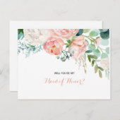 Moderne rosa Trauzeugin mit tropischen Blumen Einladungspostkarte (Vorne/Hinten)