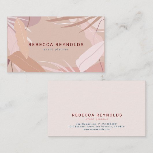 Moderne rosa tropische Blätter Visitenkarte (Vorne/Hinten)