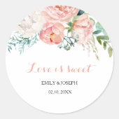 Moderne rosa tropische Liebe ist süße Hochzeit Runder Aufkleber (Vorderseite)