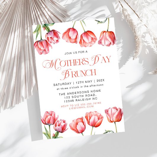 Moderne Rosa Tulips Blumenmütter Tag Brunch Einladung