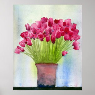 Moderne rosa Tulissen Wasserfarbe Poster