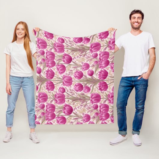 Moderne rosa Tulpe weißes Blumenmuster Fleecedecke (Beispiel)