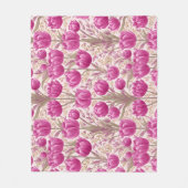 Moderne rosa Tulpe weißes Blumenmuster Fleecedecke (Vorderseite)