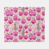 Moderne rosa Tulpe weißes Blumenmuster Fleecedecke (Vorderseite (Horizontal))