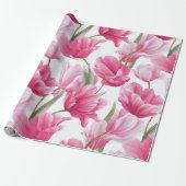 Moderne rosa Tulpe weißes Blumenmuster Geschenkpapier (Ungerollt)