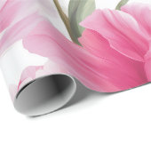 Moderne rosa Tulpe weißes Blumenmuster Geschenkpapier (Rolleneckpunkt)